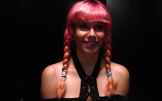 Pink Charlotte with her pink hair gets mouth cum covered